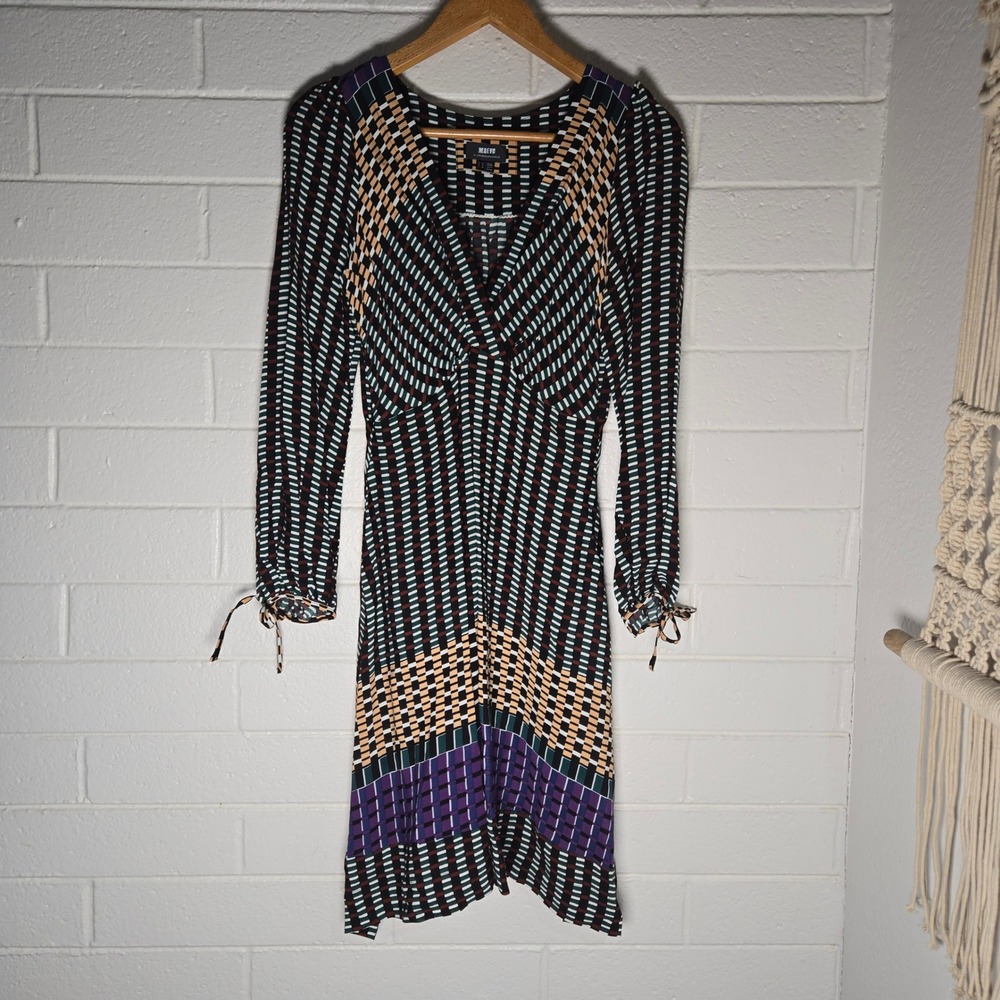 Maeve Anthropologie Gianna Dress 10 Geometric Long Sleeve Midi Boho‎ Mod Office